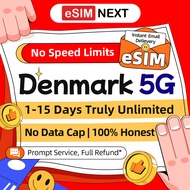 Denmark eSIM 1-12Days 5G Truly Unlimited Data Full 10Mbps Speed | eSIM Denmark SIM Card | High Speed