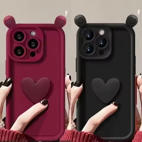 3D Love Heart Ear Soft Case for Xiaomi Redmi Note 13 Pro 12 12S 10 11 11S 8 10C 12C 9C 9A A1 A2 Plus