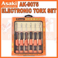 ASAKI JAPAN AK-9075 PROFESSIONAL ELECTRONIC TELECOM SCREWDRIVER SET 6PCS TELECOM PEMACU SKRU SET 6PC