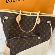 LOUIS VUITTON LV NEVERFULL MM 老花滿印 塗 層帆布拼牛皮革 托特包Tote包購物袋子母包手提包 單肩包 中號 女款 棕色淺褐色 | M40995