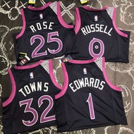 木狼 Timberwolves NBA jersey #1 EDWARDS #32 TOWNS #25 Rose #0 Russell  波衫 球衣 籃球衫