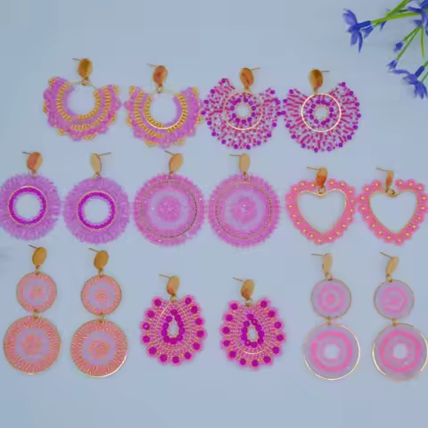 Beaded earrings Water drop Originality Crystal Graph Hand knitting Bohemia Alloy Tide Simple Rice be