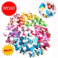 24Pcs 3D Sticker Butterfly Art Design Decal Wall Stickers Refrigerator Home Bed Room Decorations