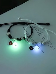 2 piezas Nuevo estilo Pulsera de pareja trenzada con corazón luminoso