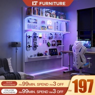 Standing Pegboard White Rack Shelf Gaming Room Decor Gaming Room Setup Accessories Adjustable Rak Bu