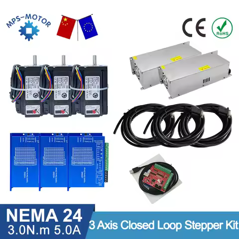3 Axis 425oz.in 3Nm Nema 24 Closed Loop Stepper Motor With Nema24 Hybrid Step Driver HSS60 3M Encode