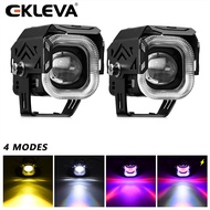 EKLEVA สปอตไลท์รถจักรยานยนต์ LED 2ชิ้นไฟสปอร์ตไลท์รถจักรยานยนต์ไฟรถยนต์นางฟ้าเลนส์ฟิชอายสุดสดใส