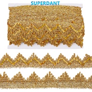 SUPERDANT 1card 13M Sequin Polyester Wavy Lace Ribbon for Garment Accessories golden 1-5/8 inch(40mm