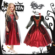 MAWAR H226 Girls Vampire Princess Costume with Long Dress, Lace Details, Transparent Sleeves, Layere