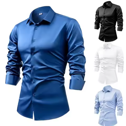 Anti-Wrinkle Men Shirts Long Sleeve Dress Shirts For Men Slim Fit Camisa Social Business Blouse Whit