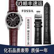 Applicable Fossil Watchband Fossil Belt Men's and Women's Original Butterfly Clasp Genuine Leather W