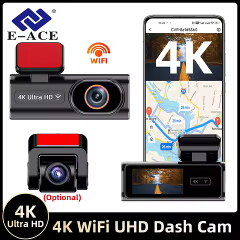E-ACE4K WIFI APP Control Dash Cam Support Optional Rear 1080P Dual Lens Black Box RearView Camera WD