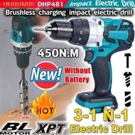 18V Brushless Electric Impact Drill 13mm 3 Functions Cordless Hammer Drill Rechargeable Lithium Batt