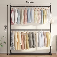 Simple Indoor Clothes Drying Rack Metal Material Double Layer for Adult Use Bedroom Space Saving JK 