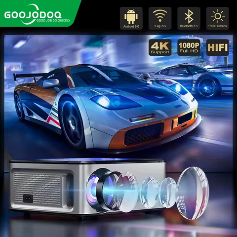 GOOJODOQ T02 Projector 1080P 4K Ultra HD 1920×1080 15500lumen Portable 2.4G 5G Android/IOS Home Thea