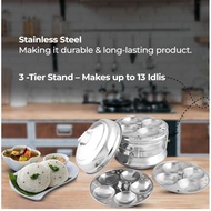 Shoppe Stainless Steel Idli Cooker/Idli Maker Makes 13 Idlis At Once Comes With 3 Plates.Gas Stove& 