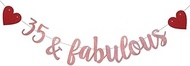 WEIANDBO 35 & Fabulous Rose Gold Glitter Banner,Pre-Strung,35TH Birthday/Wedding Anniversary Party D