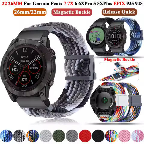 22 26mm Braided Nylon Watchband Straps For Garmin Fenix 7 7X 5 5X Plus 6 6X Pro 3HR MK1 Epix Gen 2 S