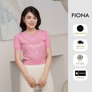 SA FIONA Women's Viscose sweater, round neck, hem shape, sequins, short sleeves C514528