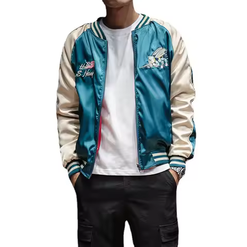 Two-sided Luxury Embroidered Bomber Jacket Smooth Men's Sukajan Yokosuka Souvenir Jacket Streetwear 