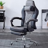 Ergonomic Office Recliner, High-Back Desk Chair with Head Support, Height-Adjustable, Comfortable PU Leather Fabric, for Home Office Computer Desk (Gray, Yellow) (Grey Without footrest)