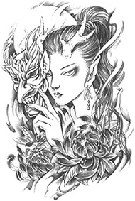 Temporary Tattoo,Justice Evil Women TH-GZ-444,Women Tattoos,Water-Resistant,Lasts 1-2 Weeks,Resilien