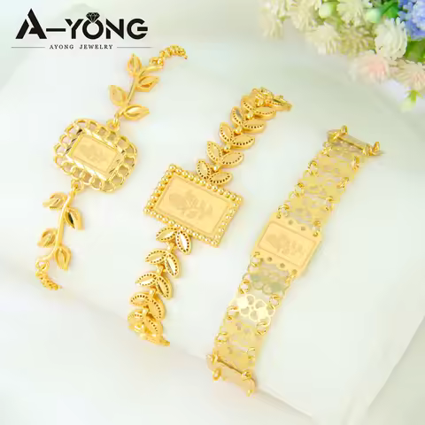 Dubai Elegant Gold Plated Bracelet 21k Gold Color Italian Muslim Charm Bangles Saudi Women Wedding P