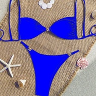 COD Sexy Triangle Mini Bikini Suit Mini Thong Solid Color Swimsuit Women Swimsuit Bikini Bandage Bea