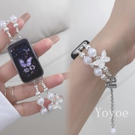 Butterfly Pearl Strap for Huawei Band 10 9 8 7 6 Wristband Bracelet for Honor Watch 9 Replace Adjust