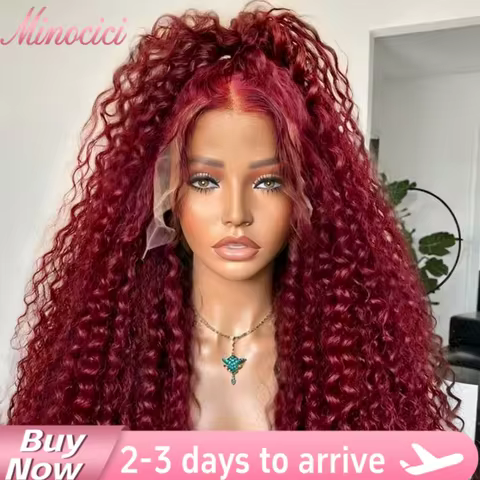 250% 99J Burgundy 13x6 Lace Frontal Human Hair Wig Deep Wave Human Hair Wigs Water Wave Colored 99j 