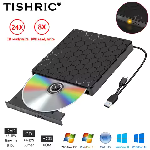 TISHRIC Type C/USB 3.0 External CD And DVD Player RW DVD CD Writer Drive Burner Reader External DVD 