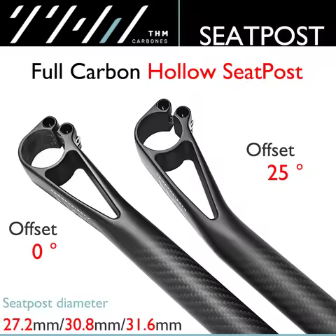 THM full carbon fiber seatpost, road/mountain bike seatpost, ultralight hollow design, offset 0°/25°