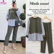 Mirela One Set Setelan Wanita Dewasa Terbaru Berbahan Knit Zara Import Dipadukan Dengan Hanami HQ ya