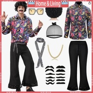 ci Hippie Disco Costume Set Bells Bottom Pant Sunglasses Wigs 60s 70s 80s Disco Set