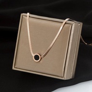 [ Bayar Ditempat ] Kalung Pipih Rose Gold Mata Hitam Wanita Motif Angka Romawi Anti Karat Dan Luntur