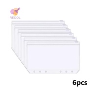 REPKG 6Pcs 6-Hole Binder Pockets, Transparent Waterproof Zipper Binder Pouches,  PVC A6 Receipt Bag 