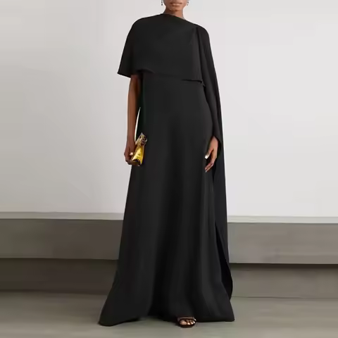 UOOZEE Women Muslim Ramadan Black Color Church Dress 2025 New Spring Loose Asymmetrical Elegant Part