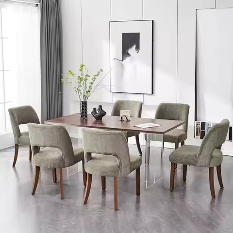 Wooden Dining Chairs Set of 6, Modern Fabric Upholstered Dining Room Chair Kitchen Chairs, Farmhouse