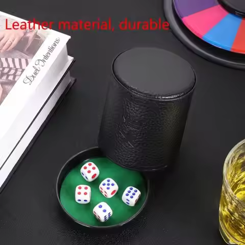Durable with Lid Dice Cup Green Red Lining Leather Board Games Black Party Dice Cup