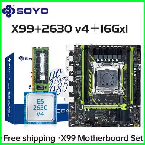X99 Motherboard Set SOYO With LGA2011-3 Xeon E5 2630 V4 CPU DDR4 16GBx1 2133MHz RAM NVME M.2 SATA Co