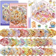 ASTARON 40 Sets DIY 3D Sticker Scene Book for Adults, Make Your Own Mini Cozy Shop House Room Sticke