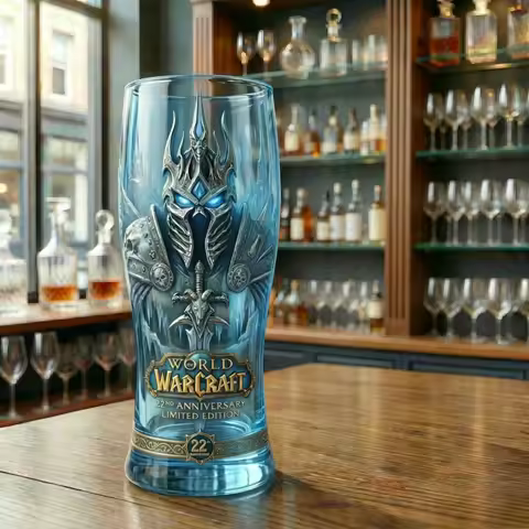 World of Warcraft 22nd Anniversary Lich King Embossed Glass, Ice Crown Fortress Themed Beer Cup