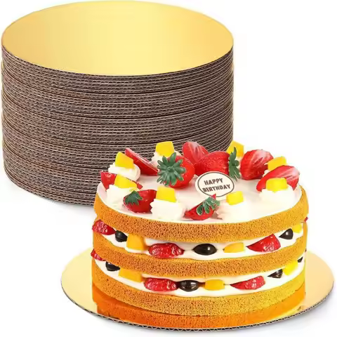 10pcs Durable 6/8/10 Inch Round Cake Board Golden Cardboard Cake Cardboard Circle Dessert Tray Bakin
