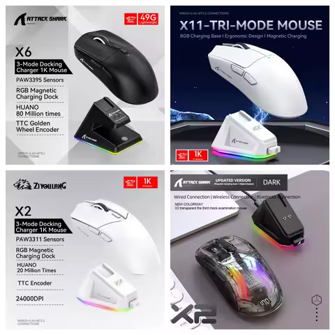 Attack shark X11/X6/X2/X2Pro Gaming Mouse Magnetic RGB PAW3395 Bluetooth Tri-mode Connection Gamer W