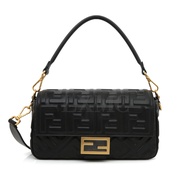 Fendi Baguette Black Gold 8BR600 Flap FF Shoulder Crossbody Bag
