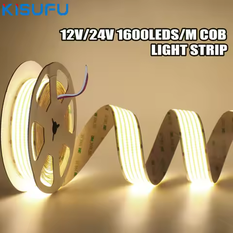 Ultra Bright PCB 30MM COB LED Strip Light 12V/24V 3000K 4000K 6000K RA90 1600LED Flexible Ribbon Tap