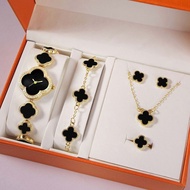 Women Watch Women's Watch Gift Box Fashion Flower-Shaped Four-Leaf Clover Women's Watch Bracelet Set