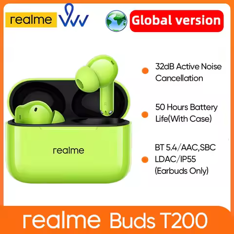 NEW realme Buds T200 Headphones 32dB Active Noise Reduction AI Call Noise Cancellation 50 Hours Long