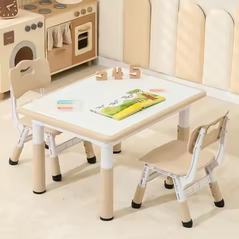 Toddler Table and 2 Chairs, Height-Adjustable Kids Table and Chairs Set, 31.5''L x 23.6''W Children 