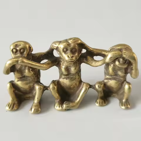 Exquisite Interesting Brass Three Wise Monkeys Statue, Don't say, Don't listen, Don't watch